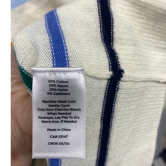 Talbots White Rainbow Striped Medium Sweater Cashmere Lightweight - Picture 5 of 6